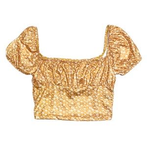 -SALE- SHEIN Women's Yellow Floral Cropped Short Sleeve Top X-Small